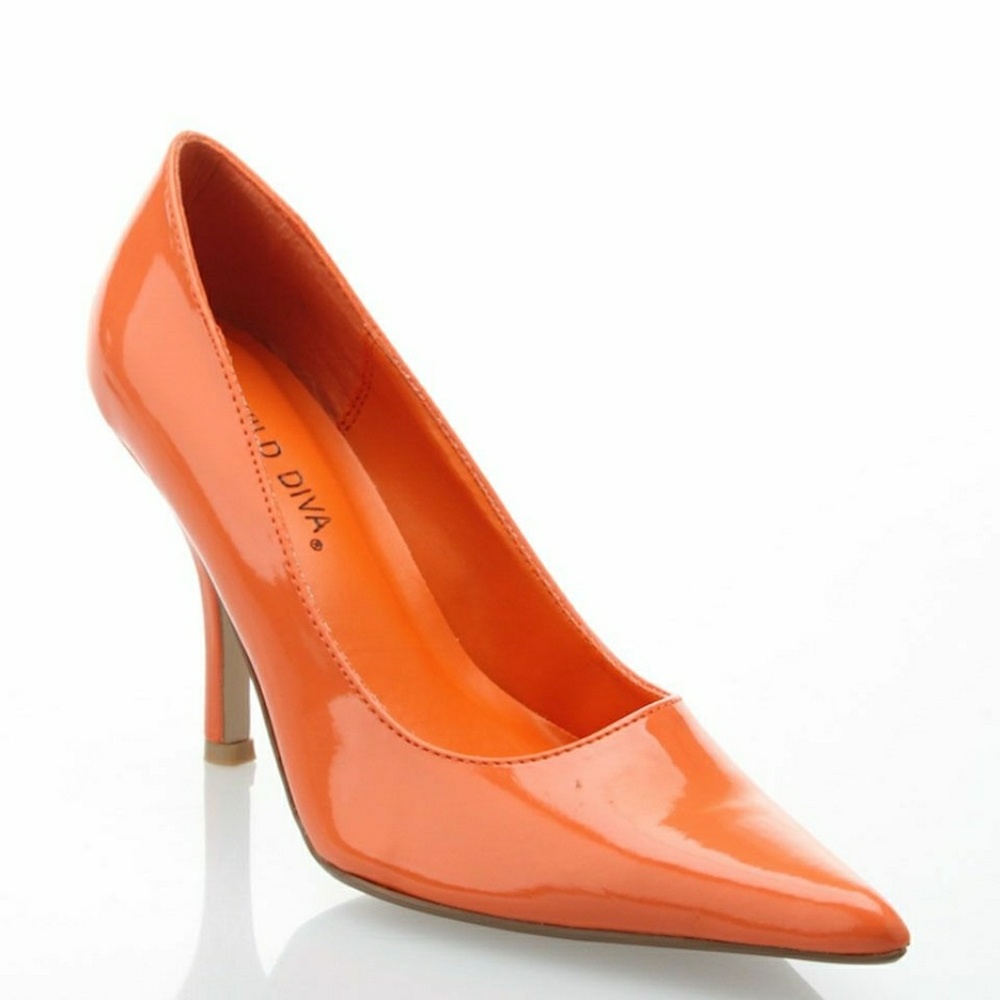 Orange Pointed Toe Patent Pu Heels